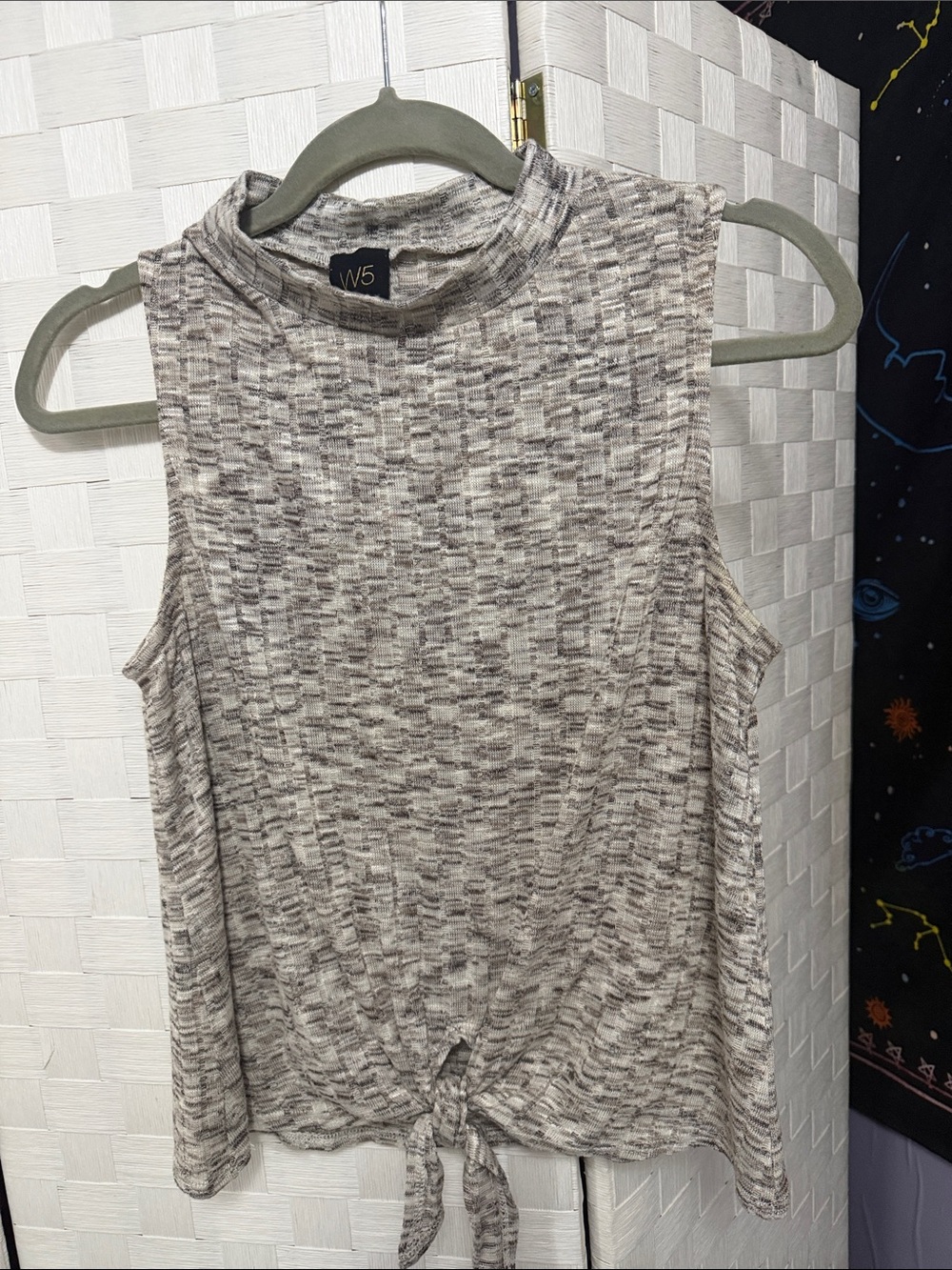 W5 Gray Heather Tie-Front Mock Neck Sleeveless Tank